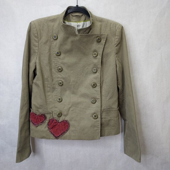 Topshop Jacket Women US 10 M Double Breasted Olive Green Lined Military Buttons - Picture 4 of 14